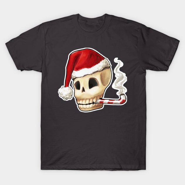 Santa Klaus skull smoking candy cane T-Shirt by Cleyvonslay